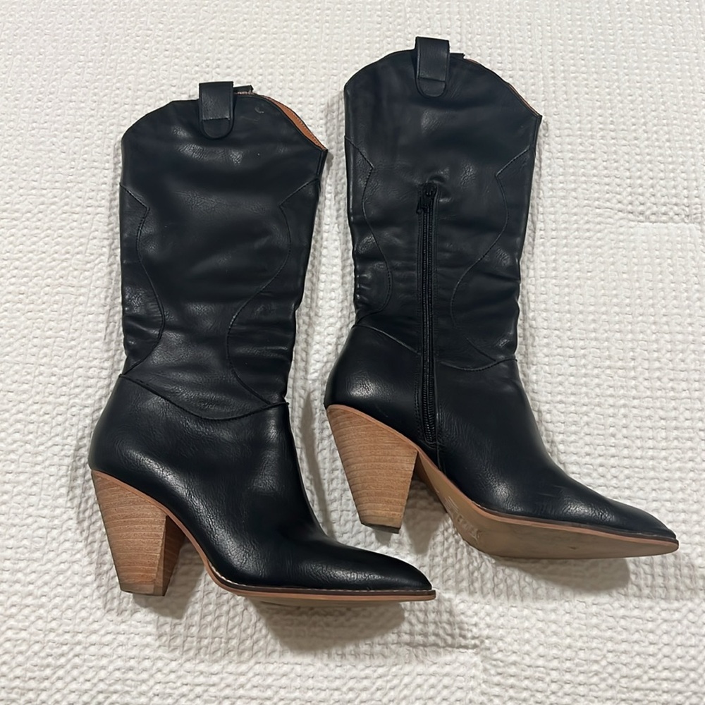 Mi.iM Black Western Boho Boots Faux Leather Side Zip EUC Size 7 - Picture 5 of 16